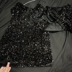 Fashion Nova Black Sequin Off-Shoulder Mini Dress